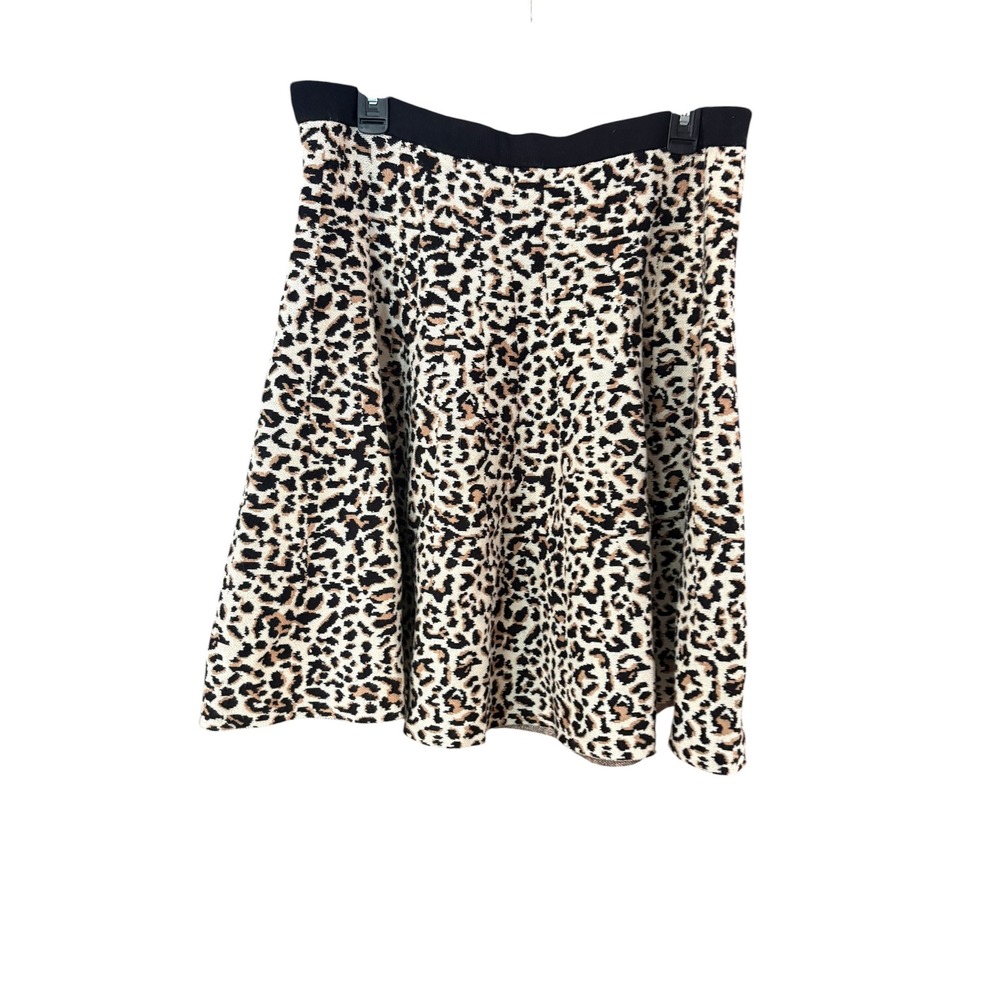 The Limited Leopard Print Skater Skirt XL Tan Black Animal Print Knit‎ Flared